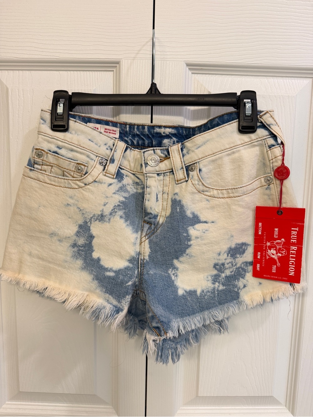 True Religion Bleached Two-Tone Denim Cutoff Shorts - Blue & Cream